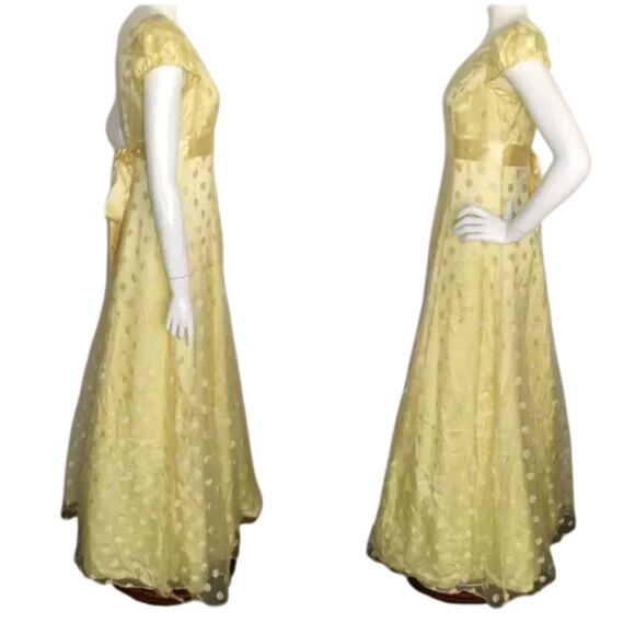JODY OF CALIFORNIA Prom Dress, S, Yellow, Cap sleeve, Organza Polka dots, Maxi - Picture 10 of 13